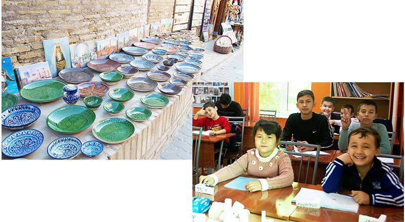ウズベキスタンのリシタンより、手作業の陶器と日本人学校（専門店：kinuya select様）