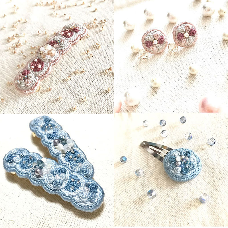ハンドメイド作家、【あとりえ ら ぺーる】さんのビーズ刺繍作品「ももージュ」「ブルージュ」をご紹介！