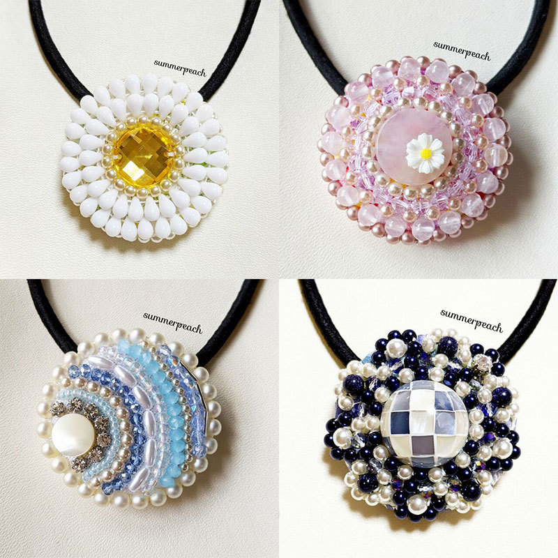 ハンドメイド作家、【なつ*summerpeach】さんのビーズを刺繍したヘアゴムをご紹介！