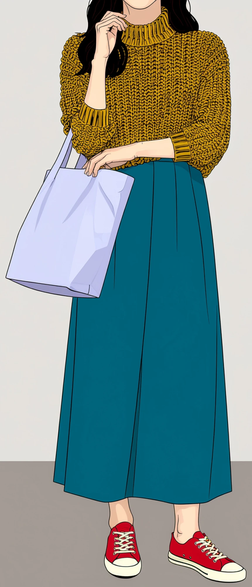 ニットとワイドパンツの絵