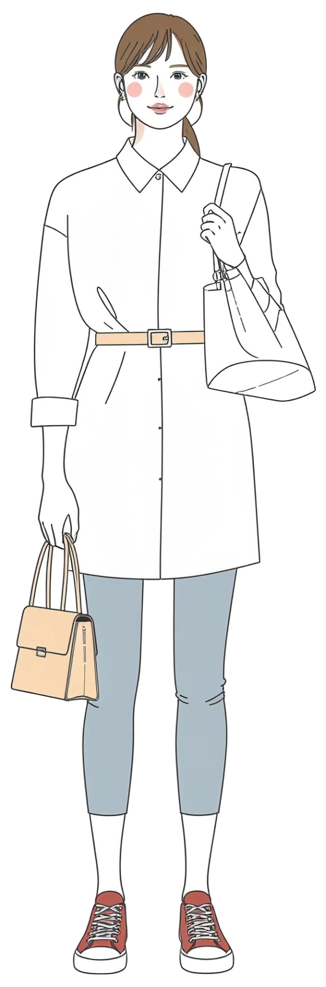 シャツワンピースとレギンスの絵