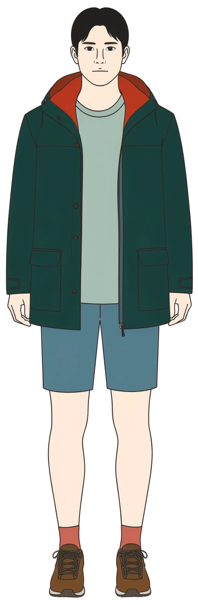 マウンテンパーカーとショートパンツの絵